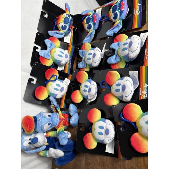 Rainbow Disney Collection Plush Lot NWT Stitch Mickey Mouse Minnie Backpack Clip - Picture 6 of 10